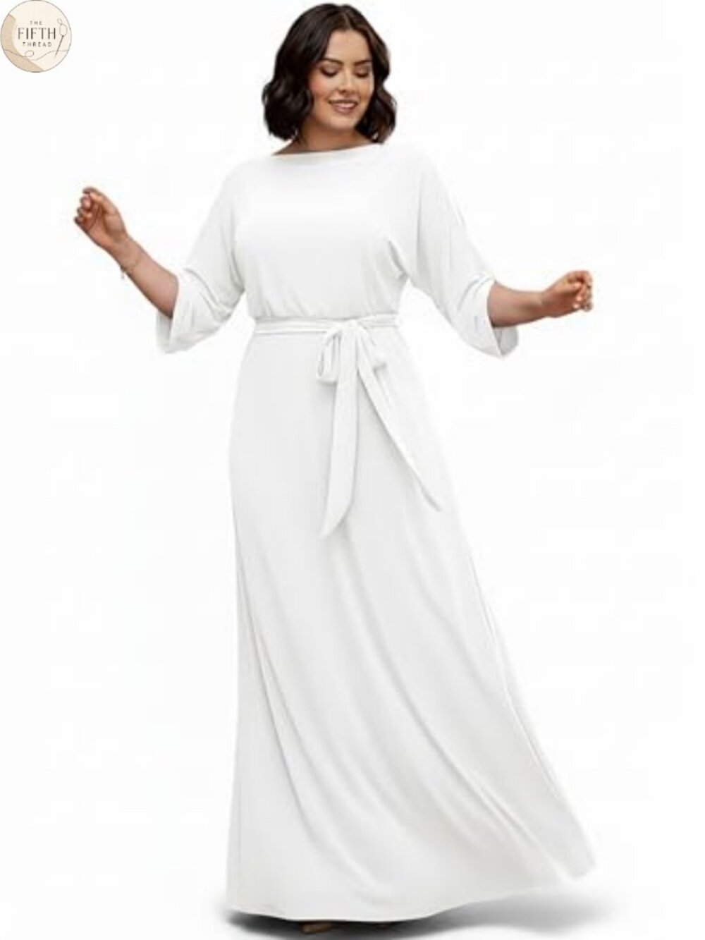 KOH KOH Flowy Empire Waist Maxi Dress Boat Neck Short Sleeve Formal Gown